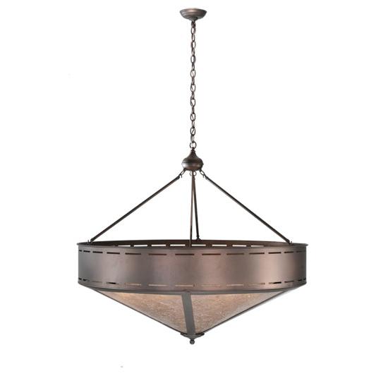 Meyda Lighting Craftsman 42" 6-Light Mahogany Bronze Prime Inverted Pendant Light With Silver Mica Shade Glass