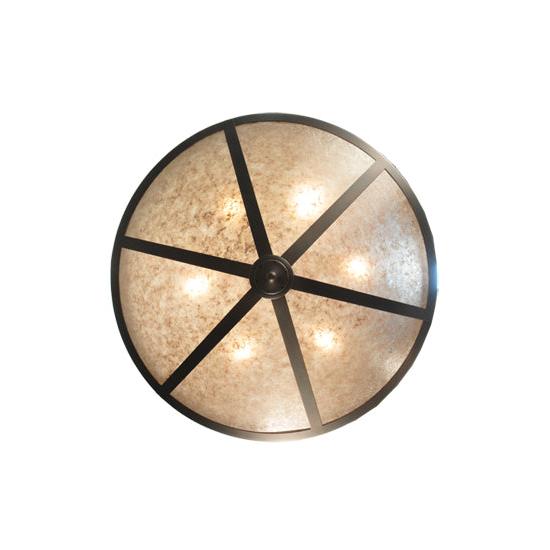 Meyda Lighting Craftsman 42" 6-Light Mahogany Bronze Prime Inverted Pendant Light With Silver Mica Shade Glass