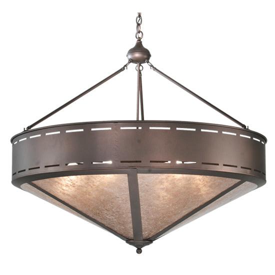 Meyda Lighting Craftsman 42" 6-Light Mahogany Bronze Prime Inverted Pendant Light With Silver Mica Shade Glass