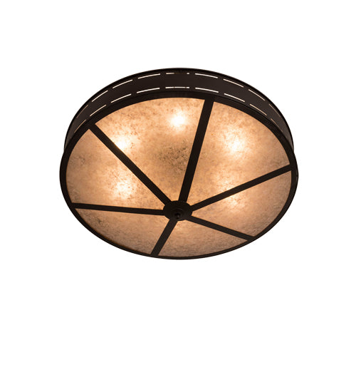 Meyda Lighting Craftsman 42" 6-Light Oil Rubbed Bronze Prime Flush Mount Light With Silver Shade Glass