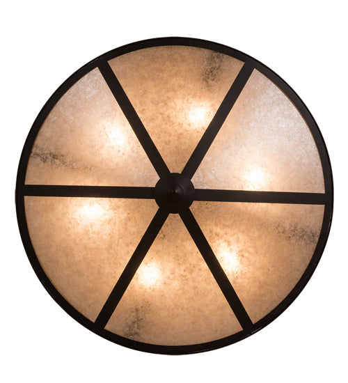 Meyda Lighting Craftsman 42" 6-Light Oil Rubbed Bronze Prime Flush Mount Light With Silver Shade Glass