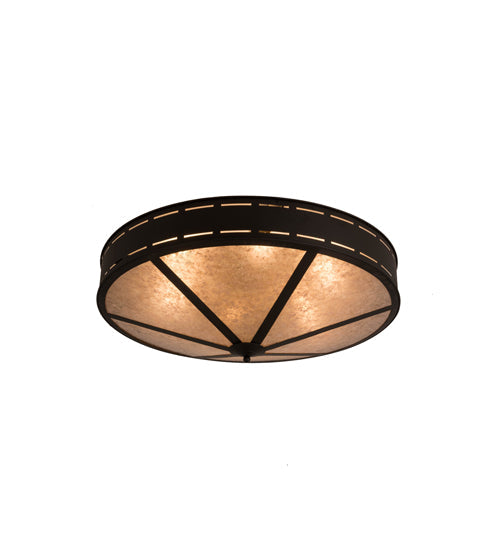 Meyda Lighting Craftsman 42" 6-Light Oil Rubbed Bronze Prime Flush Mount Light With Silver Shade Glass
