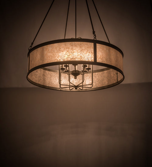 Meyda Lighting Craftsman 42" 8-Light Timeless Bronze Jaula Chandelier With Silver Mica Shade Glass