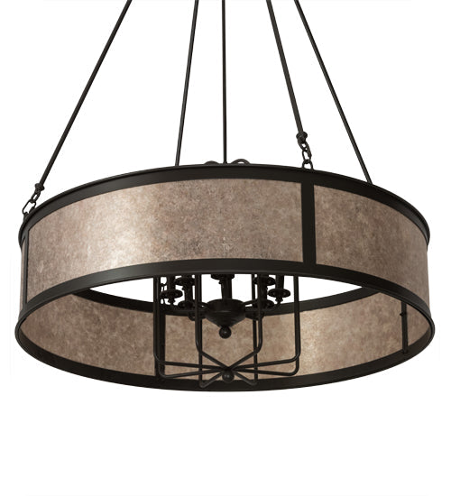 Meyda Lighting Craftsman 42" 8-Light Timeless Bronze Jaula Chandelier With Silver Mica Shade Glass