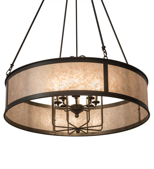 Meyda Lighting Craftsman 42" 8-Light Timeless Bronze Jaula Chandelier With Silver Mica Shade Glass