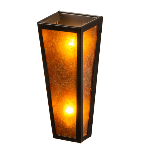 Meyda Lighting Craftsman 5" 2-Light Timeless Bronze Prime Wall Sconce With Amber Mica Shade Glass