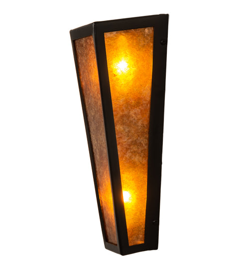 Meyda Lighting Craftsman 5" 2-Light Timeless Bronze Prime Wall Sconce With Amber Mica Shade Glass