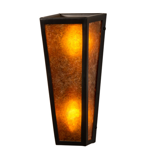 Meyda Lighting Craftsman 5" 2-Light Timeless Bronze Prime Wall Sconce With Amber Mica Shade Glass