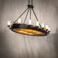 Meyda Lighting Craftsman Avalon 68" 20-Light Textured Black Island Chandelier With Frosted Seeded & Amber Mica Shade Glass