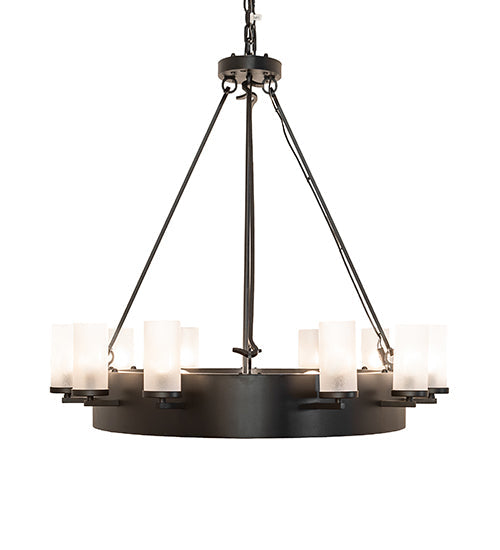 Meyda Lighting Craftsman Avalon 68" 20-Light Textured Black Island Chandelier With Frosted Seeded & Amber Mica Shade Glass