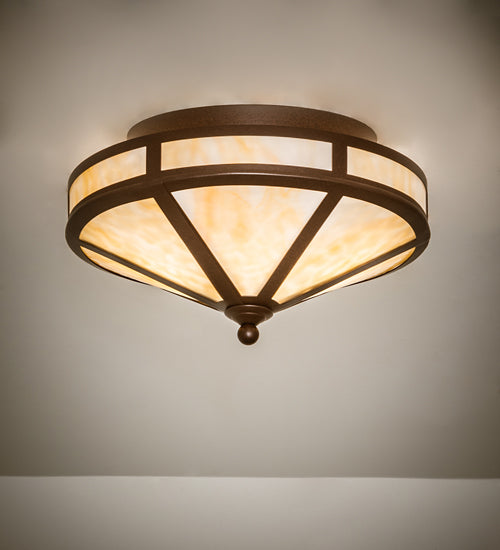 Meyda Lighting Craftsman Prime 16" 2-Light Cafe Noir Flush Mount Light With Beige Art Shade Glass
