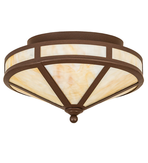 Meyda Lighting Craftsman Prime 16" 2-Light Cafe Noir Flush Mount Light With Beige Art Shade Glass