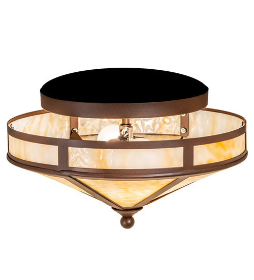 Meyda Lighting Craftsman Prime 16" 2-Light Cafe Noir Flush Mount Light With Beige Art Shade Glass