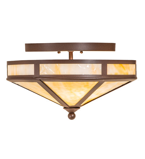Meyda Lighting Craftsman Prime 16" 2-Light Cafe Noir Flush Mount Light With Beige Art Shade Glass