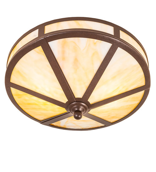 Meyda Lighting Craftsman Prime 16" 2-Light Cafe Noir Flush Mount Light With Beige Art Shade Glass