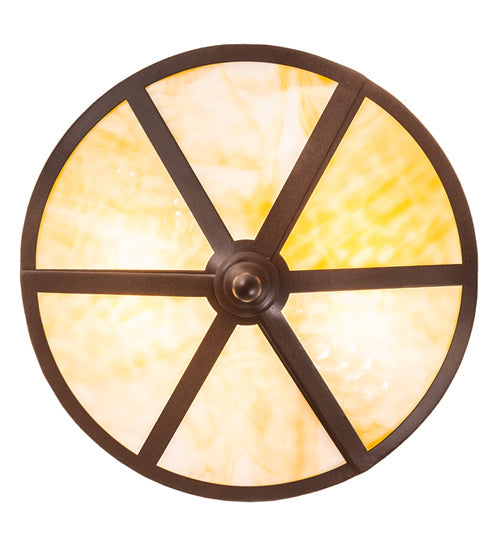 Meyda Lighting Craftsman Prime 16" 2-Light Cafe Noir Flush Mount Light With Beige Art Shade Glass
