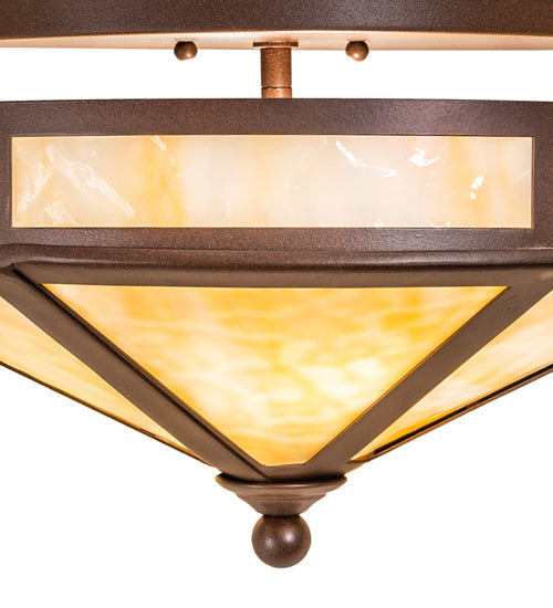 Meyda Lighting Craftsman Prime 16" 2-Light Cafe Noir Flush Mount Light With Beige Art Shade Glass