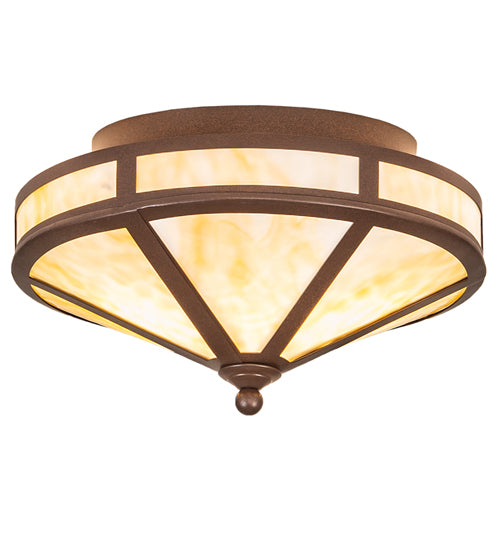 Meyda Lighting Craftsman Prime 16" 2-Light Cafe Noir Flush Mount Light With Beige Art Shade Glass