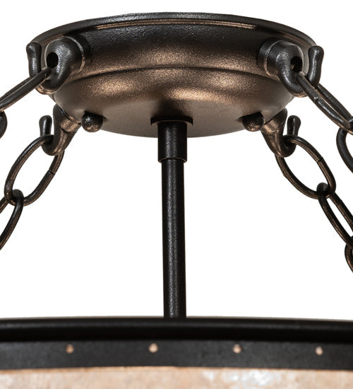 Meyda Lighting Craftsman Prime 23" 4-Light Textured Black Semi-flush Mount Light With Silver Mica Shade Glass