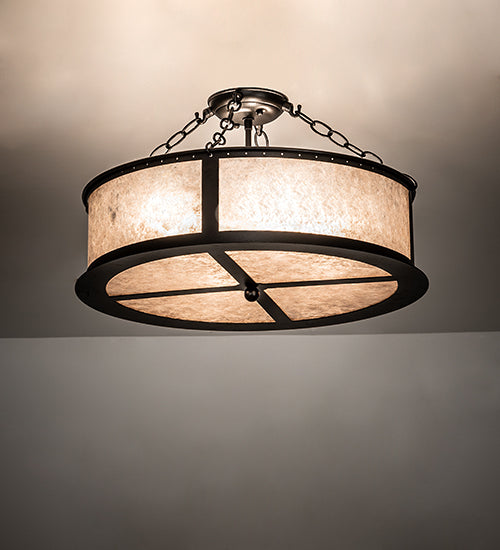 Meyda Lighting Craftsman Prime 23" 4-Light Textured Black Semi-flush Mount Light With Silver Mica Shade Glass