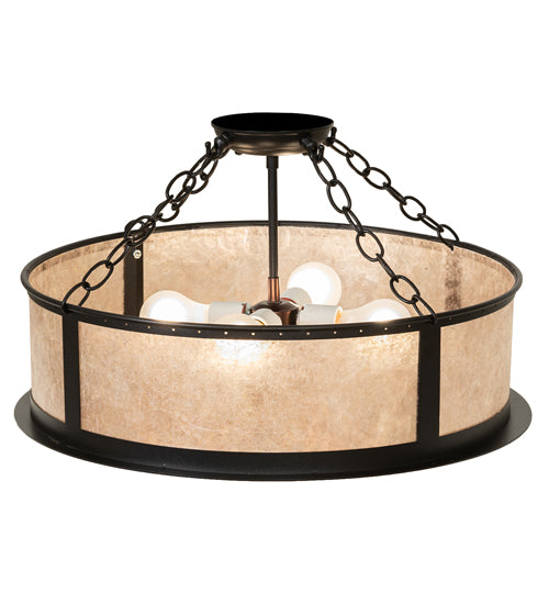 Meyda Lighting Craftsman Prime 23" 4-Light Textured Black Semi-flush Mount Light With Silver Mica Shade Glass