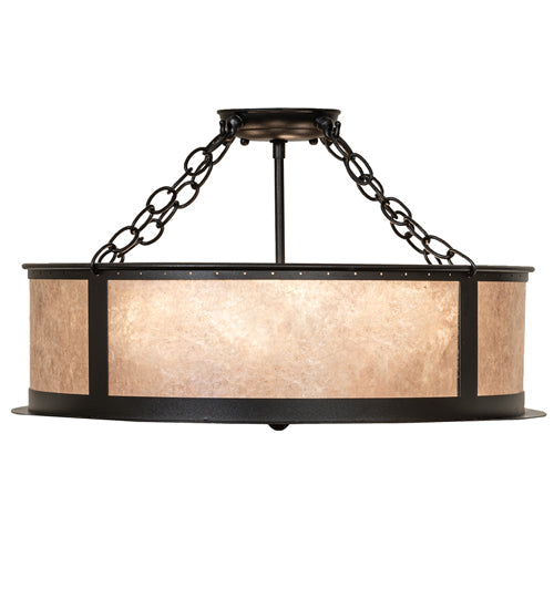 Meyda Lighting Craftsman Prime 23" 4-Light Textured Black Semi-flush Mount Light With Silver Mica Shade Glass