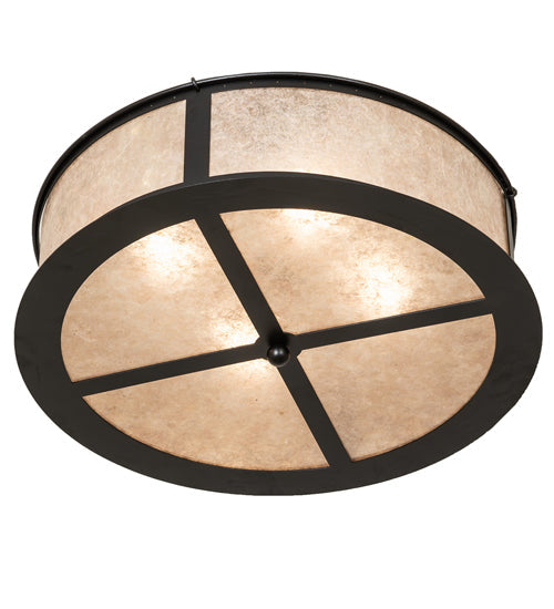 Meyda Lighting Craftsman Prime 23" 4-Light Textured Black Semi-flush Mount Light With Silver Mica Shade Glass