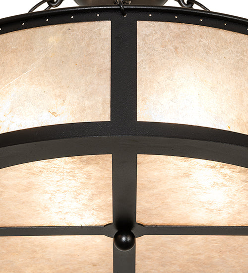 Meyda Lighting Craftsman Prime 23" 4-Light Textured Black Semi-flush Mount Light With Silver Mica Shade Glass