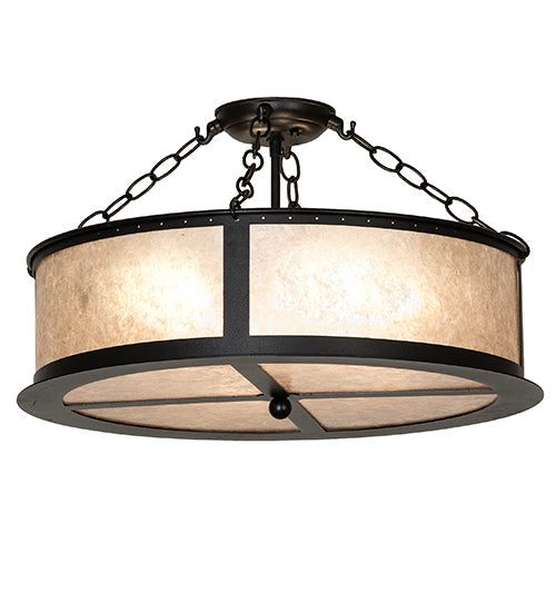 Meyda Lighting Craftsman Prime 23" 4-Light Textured Black Semi-flush Mount Light With Silver Mica Shade Glass