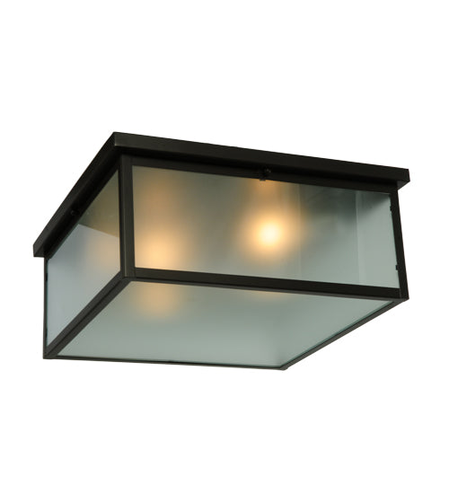 Meyda Lighting Craftsman Signature 23" 2-Light Timeless Bronze Hyde Park Flush Mount Light With Frosted Clear Shade Glass