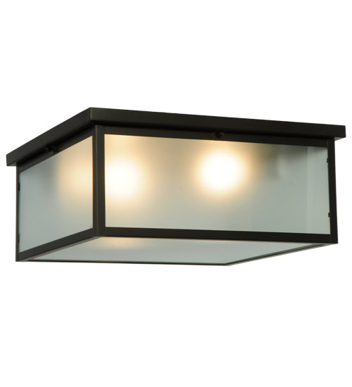 Meyda Lighting Craftsman Signature 23" 2-Light Timeless Bronze Hyde Park Flush Mount Light With Frosted Clear Shade Glass