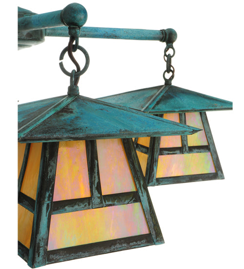 Meyda Lighting Craftsman Signature 32" 4-Light Verdigris Stillwater "T" Mission Chandelier With Iridescent Shade Glass