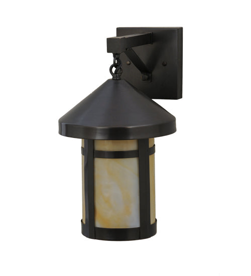 Meyda Lighting Craftsman Signature 8" Craftsman Brown Fulton Hanging Wall Sconce With Beige Art Shade Glass