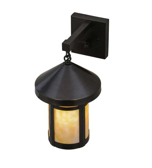 Meyda Lighting Craftsman Signature 8" Craftsman Brown Fulton Hanging Wall Sconce With Beige Art Shade Glass