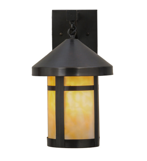 Meyda Lighting Craftsman Signature 8" Craftsman Brown Fulton Hanging Wall Sconce With Beige Art Shade Glass