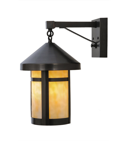 Meyda Lighting Craftsman Signature 8" Craftsman Brown Fulton Hanging Wall Sconce With Beige Art Shade Glass