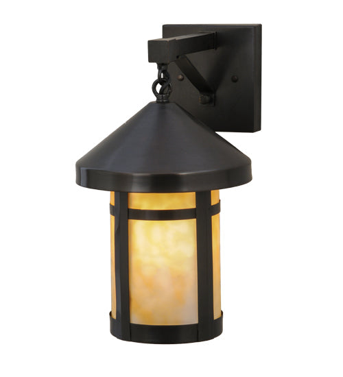 Meyda Lighting Craftsman Signature 8" Craftsman Brown Fulton Hanging Wall Sconce With Beige Art Shade Glass