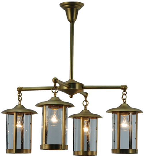 Meyda Lighting Craftsman Signature Fulton Prime 30" 4-Light Natural Brass Chandelier With Clear Shade Glass