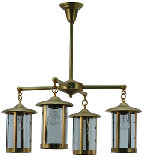 Meyda Lighting Craftsman Signature Fulton Prime 30" 4-Light Natural Brass Chandelier With Clear Shade Glass