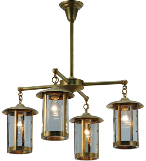 Meyda Lighting Craftsman Signature Fulton Prime 30" 4-Light Natural Brass Chandelier With Clear Shade Glass