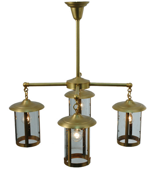 Meyda Lighting Craftsman Signature Fulton Prime 30" 4-Light Natural Brass Chandelier With Clear Shade Glass