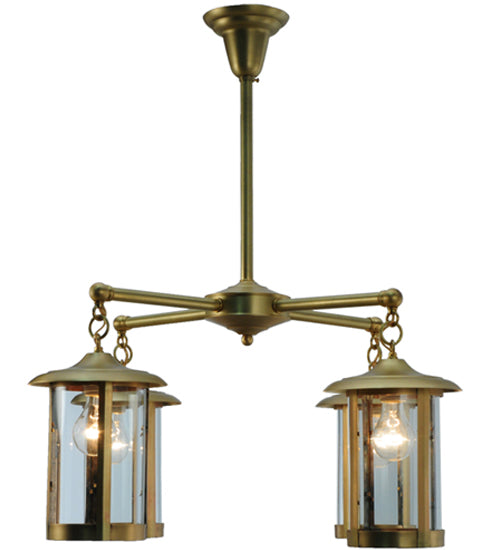 Meyda Lighting Craftsman Signature Fulton Prime 30" 4-Light Natural Brass Chandelier With Clear Shade Glass