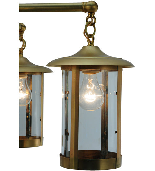Meyda Lighting Craftsman Signature Fulton Prime 30" 4-Light Natural Brass Chandelier With Clear Shade Glass