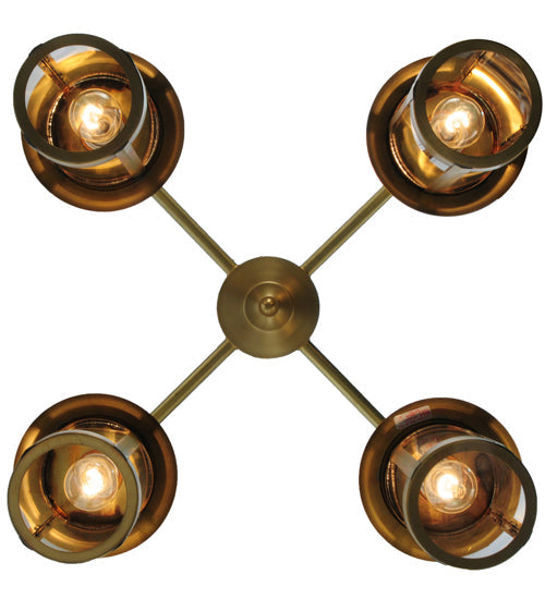 Meyda Lighting Craftsman Signature Fulton Prime 30" 4-Light Natural Brass Chandelier With Clear Shade Glass