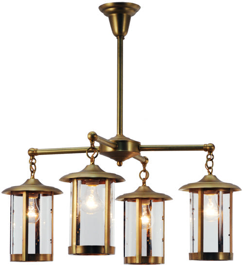 Meyda Lighting Craftsman Signature Fulton Prime 30" 4-Light Natural Brass Chandelier With Clear Shade Glass