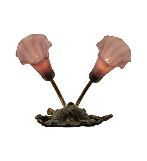 Meyda Lighting Cranberry Pond lily 11" 2-Light Mahogany Bronze Wall Sconce With Cranberry Pink Shade Glass