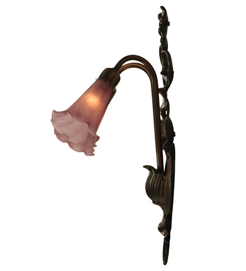 Meyda Lighting Cranberry Pond lily 11" 2-Light Mahogany Bronze Wall Sconce With Cranberry Pink Shade Glass