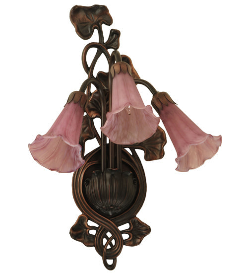 Meyda Lighting Cranberry Pond lily 11" 3-Light Mahogany Bronze Wall Sconce With Cranberry Shade Glass