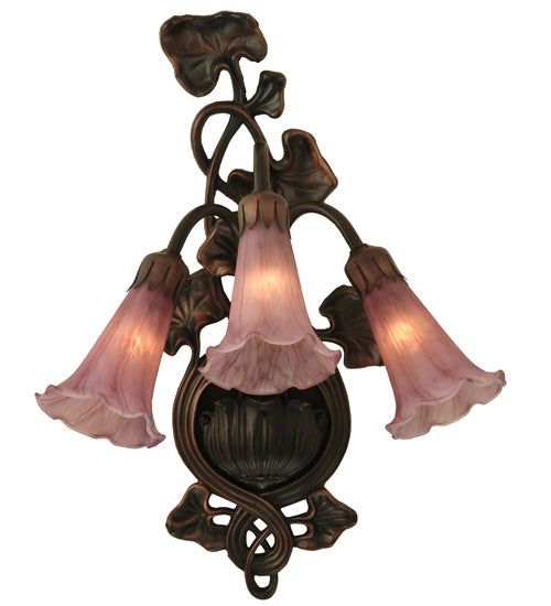 Meyda Lighting Cranberry Pond lily 11" 3-Light Mahogany Bronze Wall Sconce With Cranberry Shade Glass