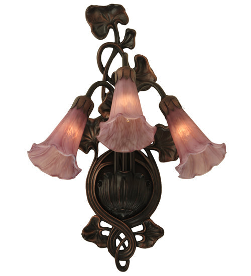 Meyda Lighting Cranberry Pond lily 11" 3-Light Mahogany Bronze Wall Sconce With Cranberry Shade Glass